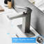 Robinet de lavabo moderne avec design en cascade, nickel brossé, fixation sur le comptoir, une poignée, bonde escamotable, remplissage en céramique, conduites d'alimentation, cascade de robinet de salle de bain contemporaine sur le côté, fixation sur le comptoir, valve à cartouche