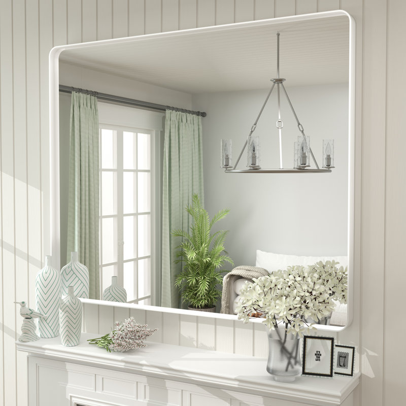 Miroir mural Aevar, 48 po x 40 po, Blanc mat