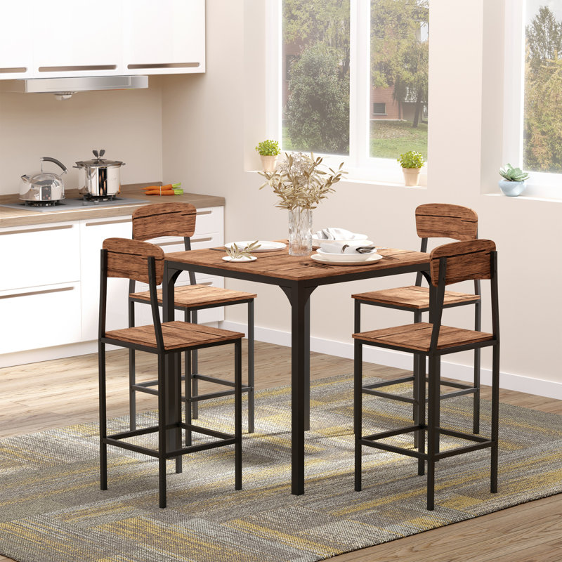 Counter Height Bar Table Set for 4, Square Kitchen Table and Chairs Set
