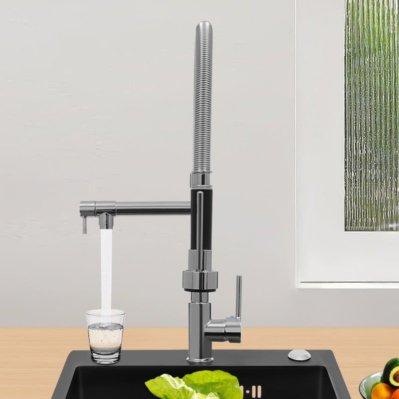 Robinet de cuisine à double douchette rétractable en acier inoxydable pour éviers de cuisine, Argent