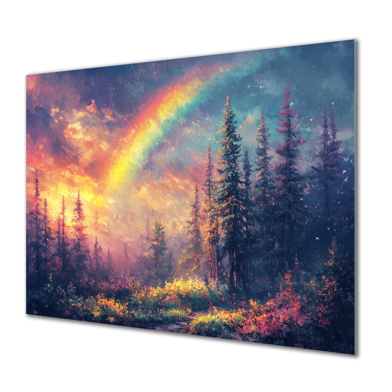Rainbow And The Sunlit Forest - Rainbow Metal Wall Art, Traditional Metal Art Print, H 30 po x l 40 po