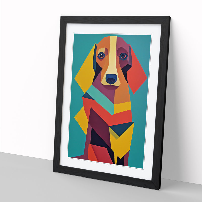 Ankeus Dachshund Cubism - Picture Frame Print, 64cm H x 46cm W x 2cm D, Black