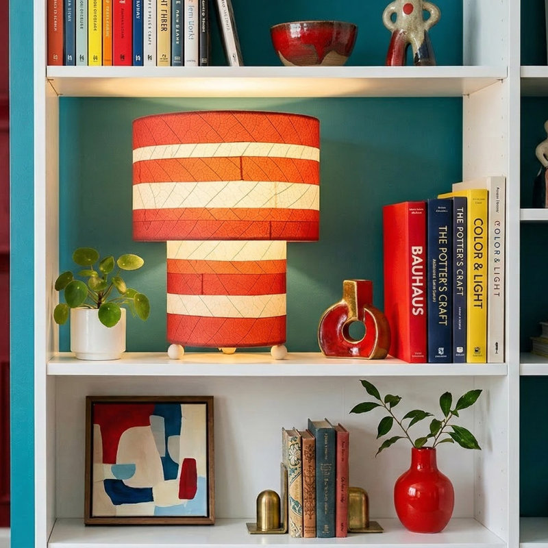  Lampe de table rayée rouge champignon, Rouge