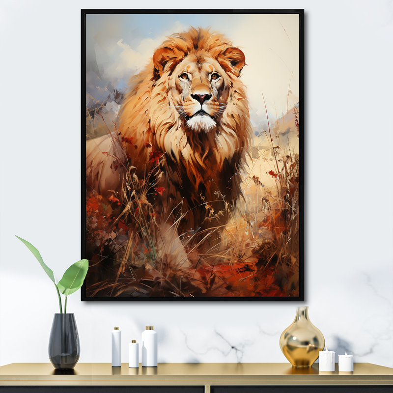 Lion en plein air I sur toile, H 32 po x l 24 po x P 1 po, Cadre flottant noir