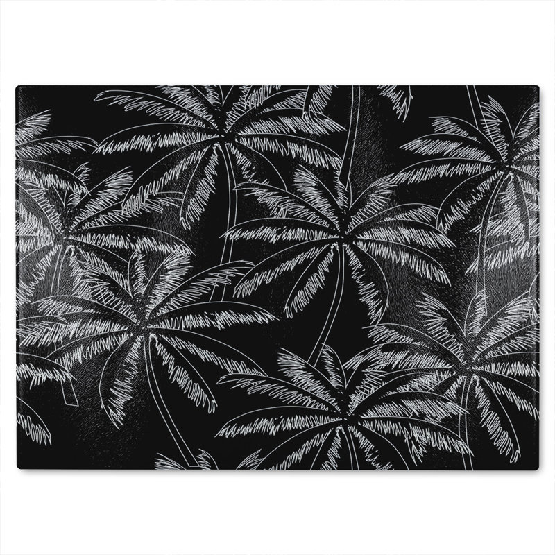 White Palm Trees On Glass Chopping Board, 40cm L x 28cm W