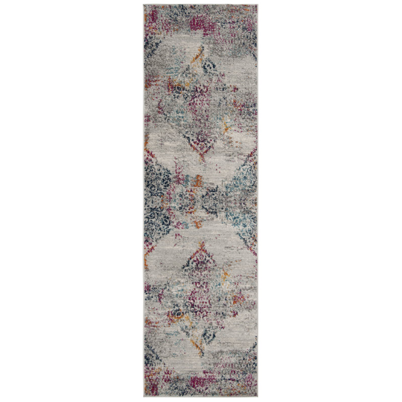 Christa Oriental Light Gray/Fuchsia Area Rug, Runner 2'3" x 8'