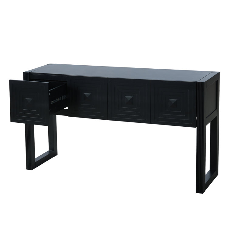 55" Console Table With Wood Frame And Legs, 3 Drawers, Black