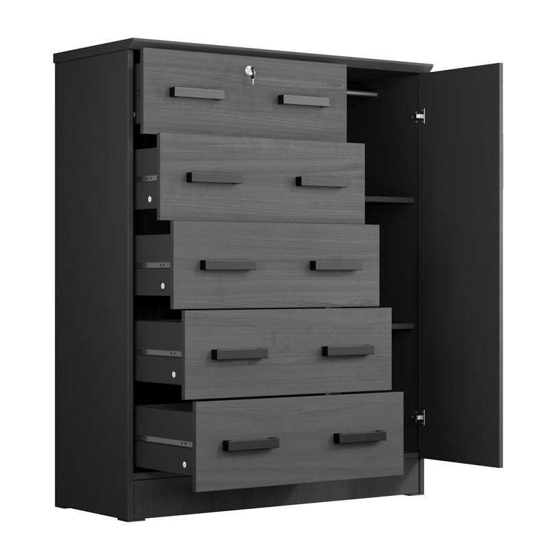 Odesser 56" Tall Dresser, Wardrobe Combo, Black