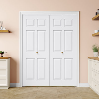Portes de placard pliantes 60" x 80" apprêtées blanches, 6 panneaux, structure alvéolaire, en bois composite, ouverture et fermeture en douceur, installation facile avec trousse de quincaillerie inclus (idéal pour garde-manger, garde-manger, buanderie, salon et salle de bain)
