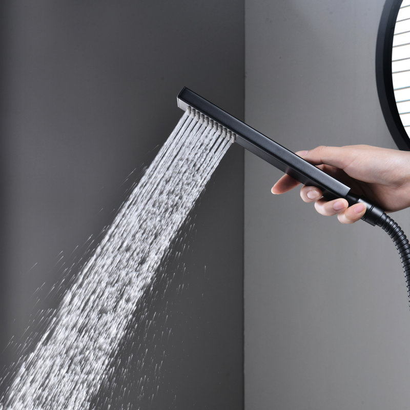 Robinet de baignoire fixé au sol avec douche à main - Monture remplie en céramique de style noir mat