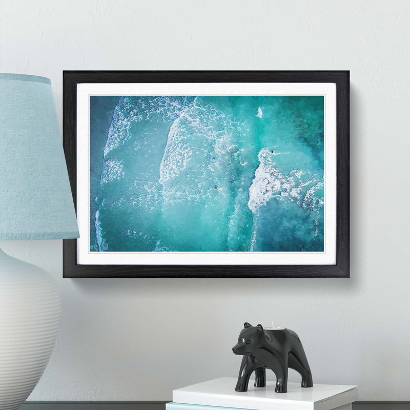 Surfing in Vazon Guernsey - Picture Frame Graphic Art Print, 27cm H x 36cm W x 2cm D, Black Framed