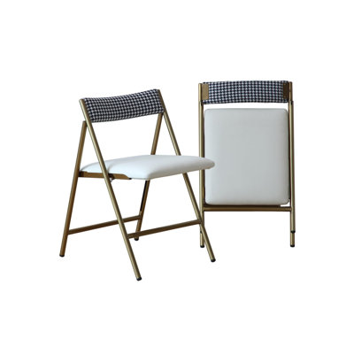 Chaises de salle à manger pliantes en métal avec siège rembourré, ensemble de 2, pour la cuisine, les événements festifs, or