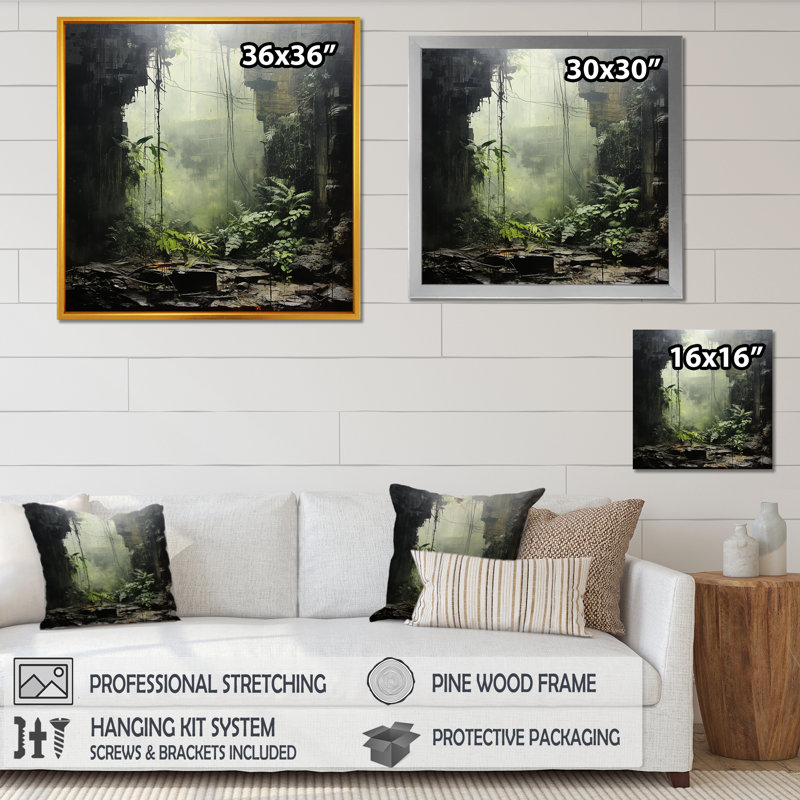Jungle Cave Serenity sur impression sur toile, Cadre doré simple, H 30 po x l 30 po x P 1 po