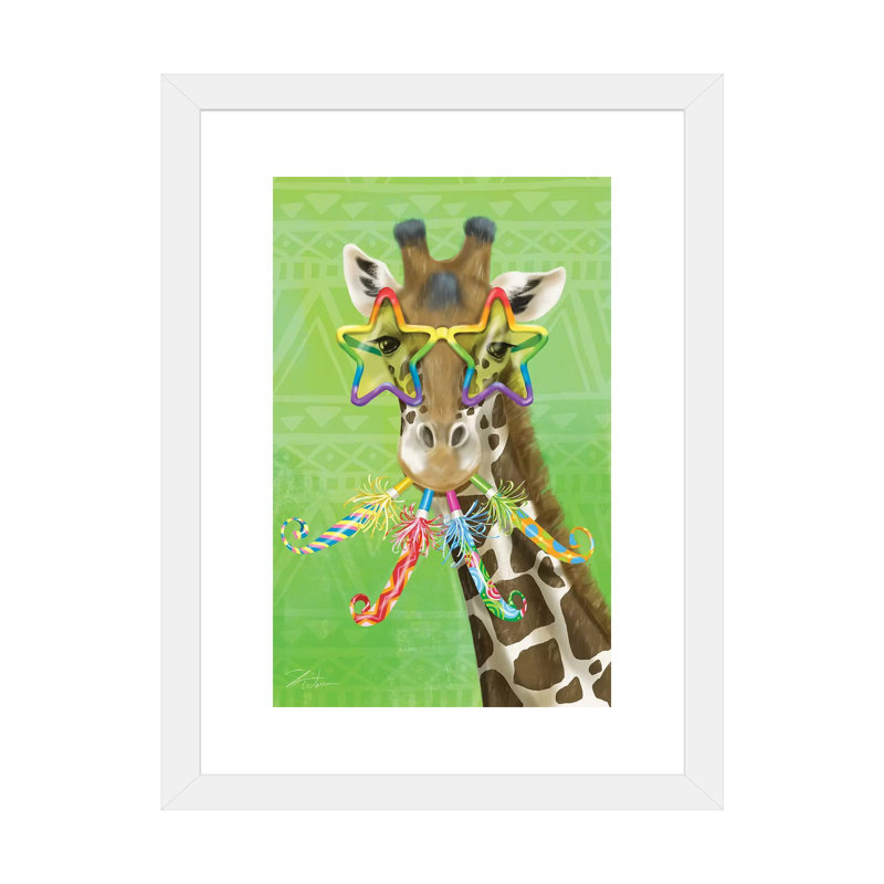Reproduction d’art, "Party Safari Giraffe" par Shari Warren, H 32 po x l 24 po x P 1 po, Papier encadré blanc, Blanc