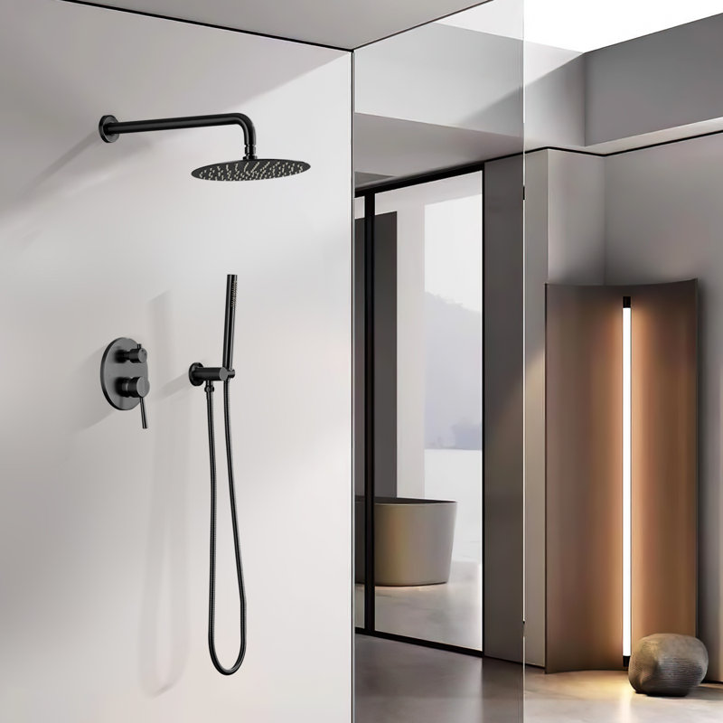 Système de douche à pluie, ensemble de douche mural pour salle de bain avec pomme de douche à pluie 10 ", Noir mat