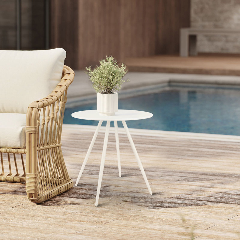 Metal End Table, Round Accent Coffee Side Table, Anti-Rust And Waterproof, Sofa Side Table For Living Room Bedroom Balcony (Beige)