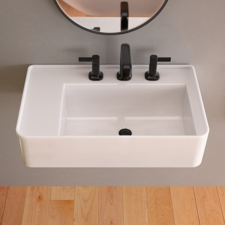 Whitehaus Collection 30" Rectangular Wall Mount Basin With Faucet Drilling And Rear Centre Drain Location