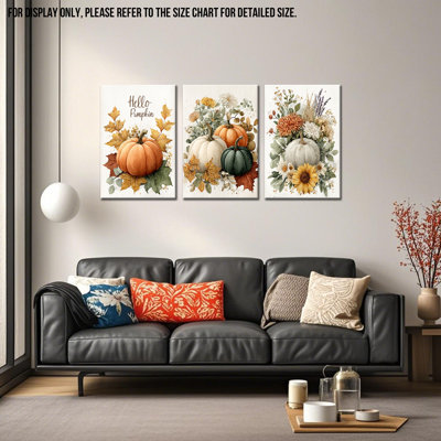 Art mural sur toile GUTTATY, citrouille d'automne, art mural de l'Action de grâce rustique, peinture de citrouille et de tournesol de ton terre, ensemble de décorations saisonnières douillettes pour le salon, chambre à coucher, hall d'entrée, ensemble mural, 32 po x 48 po x 3 pièces