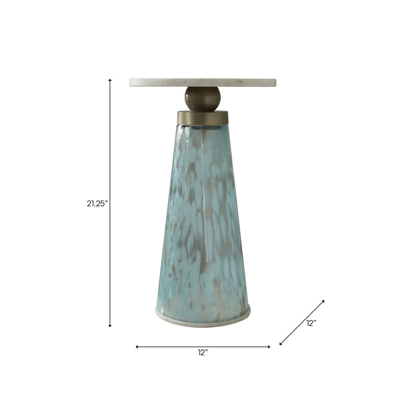 Glass and Wood Accent Table with Tapered Base and Modern Design.