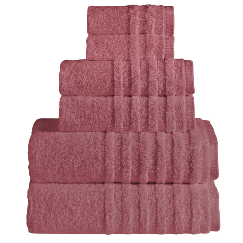 Dorothea 6 Piece 100% Cotton Towel Set by SaaSoh, Dark Coral