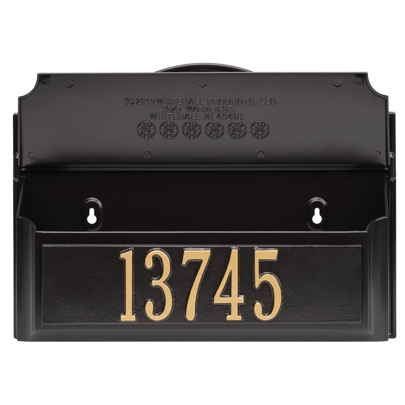 Wall Mounted Mailbox, Black/Gold, Yes