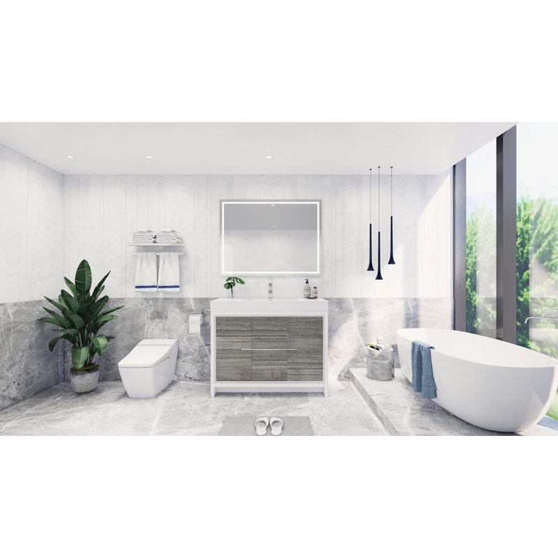 Ensemble de meuble-lavabo simple 48 po Tusculum, Gris cendre très lustré, Chrome