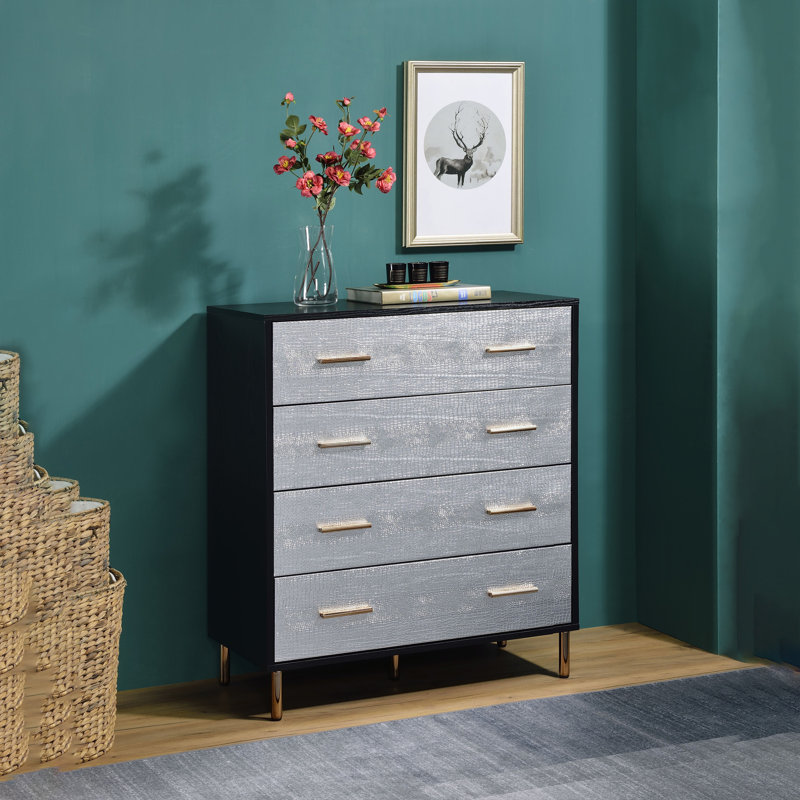 Commode Myles à finition noire, argentée et dorée