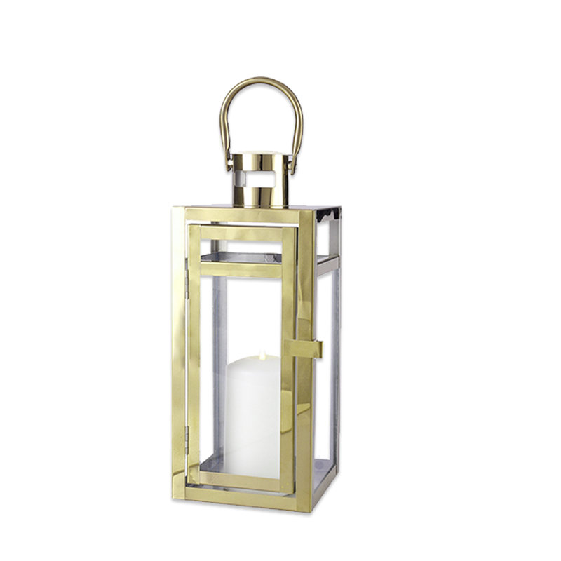 Metal Candle Lantern 12'' High Decorative Outdoor Lantern, Gold