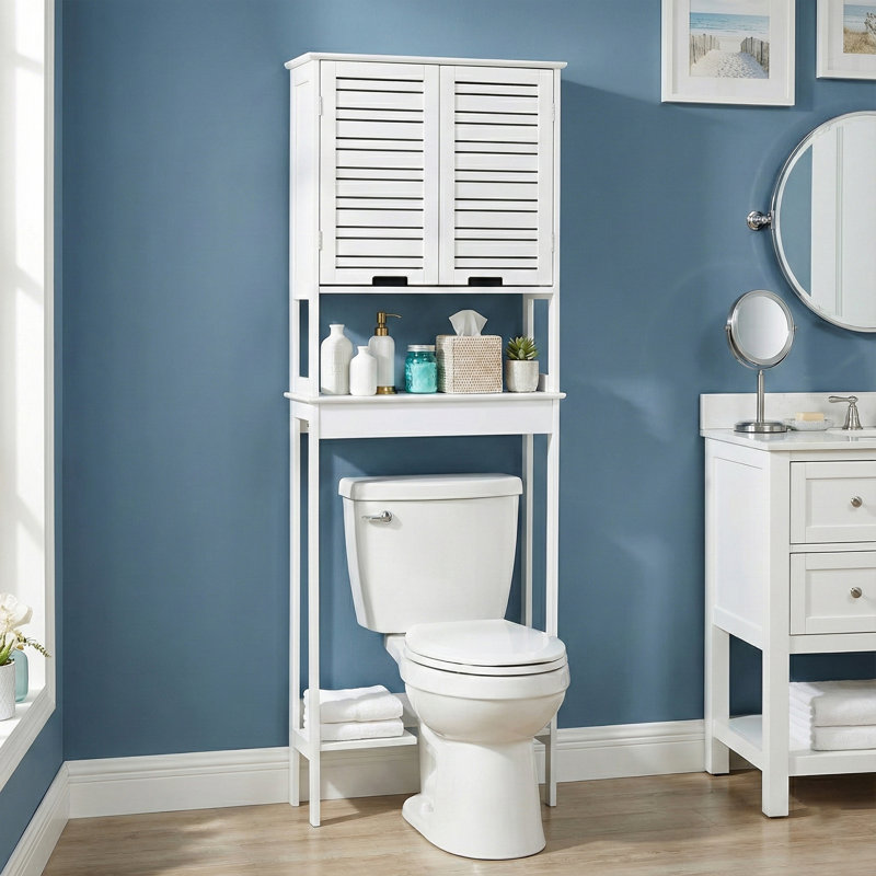 Armoire de rangement au-dessus de la toilette Miami avec deux portes et tablette ouverte blanc Miami