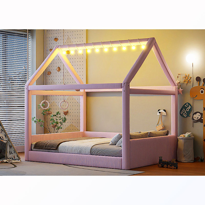 Lit tapissier double avec lumière DEL, Pink
