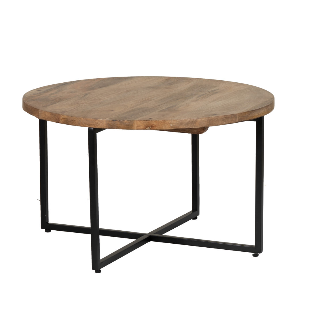 Abrams 31 Inch Round Wood Top Metal Base Coffee Table 17 Stories