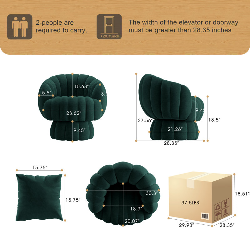 Upholstered Swivel Accent Chair Barrel Chair With Pillow (Set of 4), Green