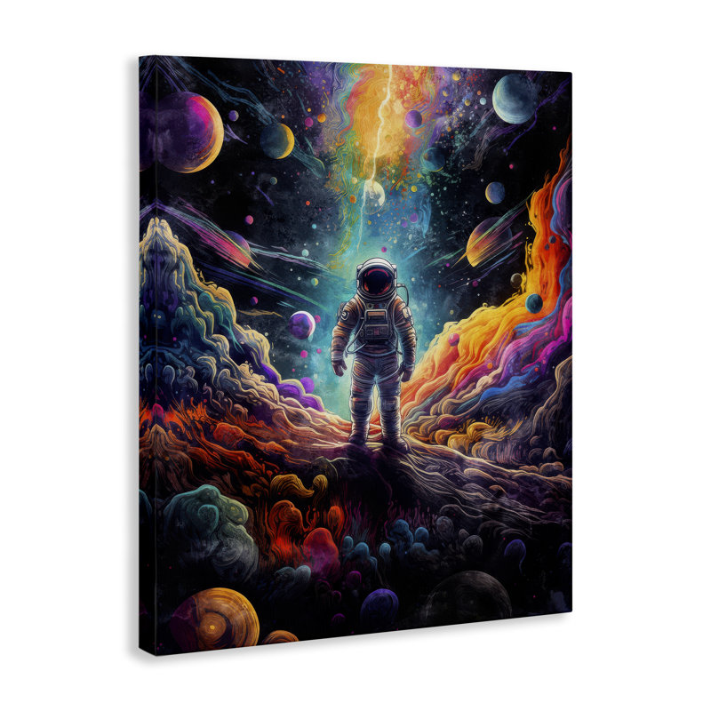 Astronaute sur une planète, art mural sur toile par Nina Blue, H 20 po x l 16 po