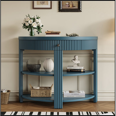 Console demi-lune avec tiroir et 2 tablettes