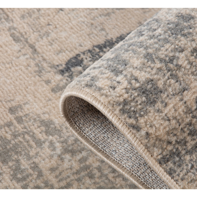 Nemahan Transitional Abstract Durable Performance Beige/Gray-Blue Area Rug, Rectangle 5'3" x 7'6"