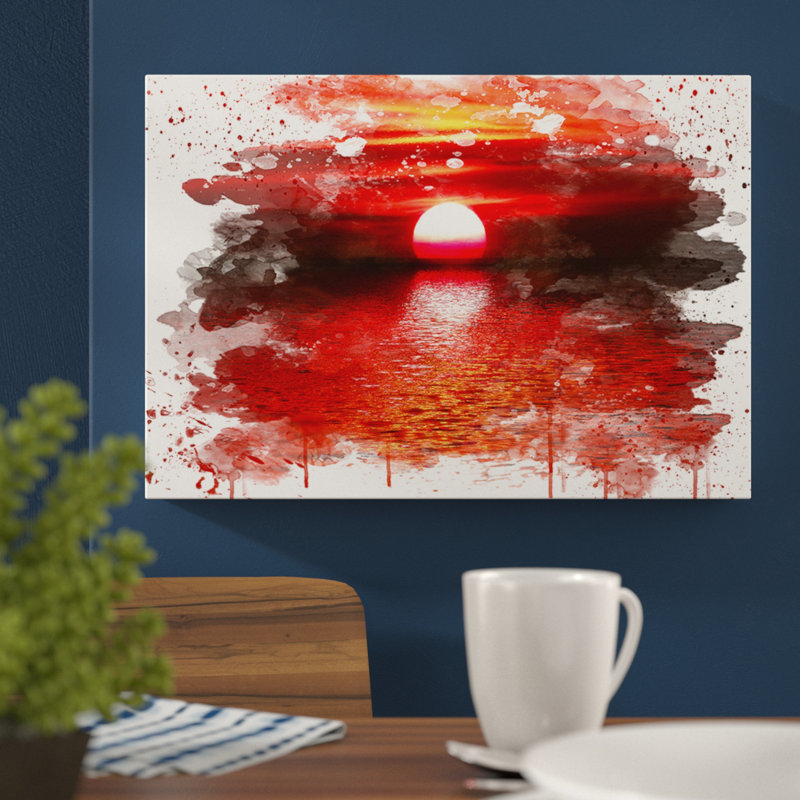 Landscape Red Sunset - Wall Art, 50cm H x 76cm W, Wrapped Canvas