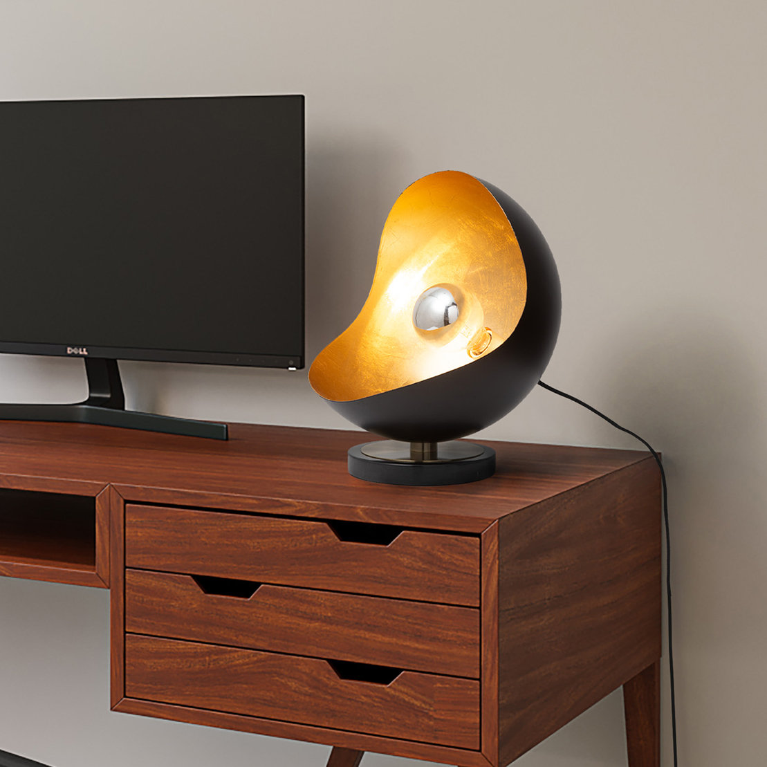 Dimmable Genuine Marble Novelty Lamp, Black, Black
