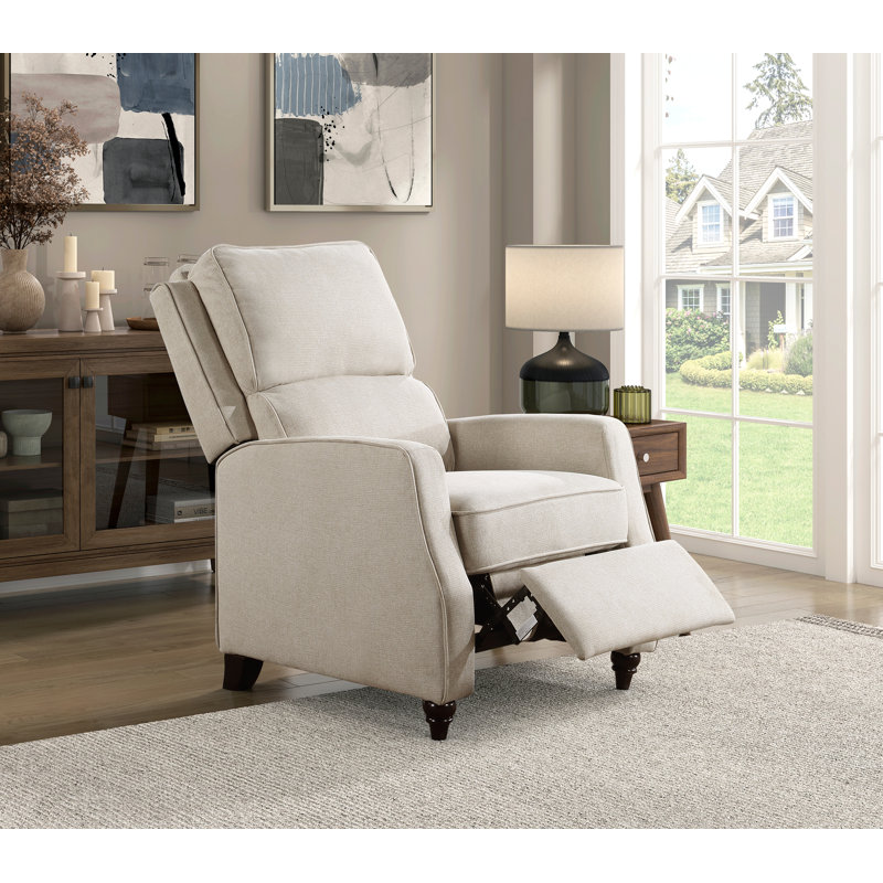 Fauteuil inclinable rembourré en tissu en bois massif Comfort, Beige
