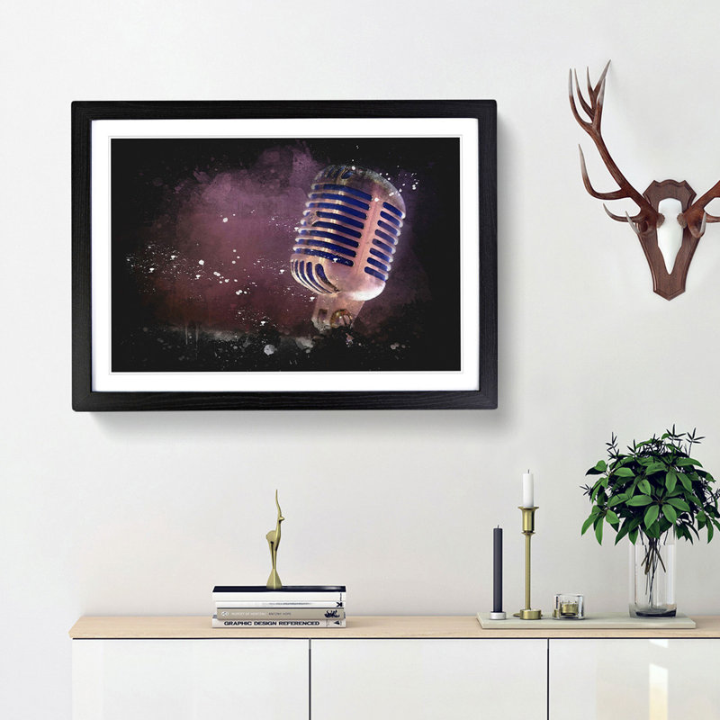 Steel Vocal Microphone - Picture Frame Graphic Art, 24cm H x 33cm W x 2cm D, Black Framed