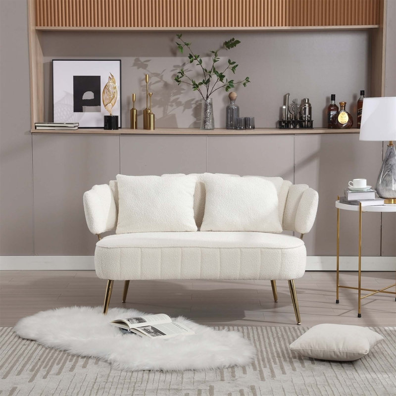 Donneta Boucle Fabric Upholstered Loveseat, Beige Velvet