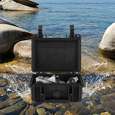Protective Dry Box Case IP67 Waterproof Dustproof Portable Tool Storage Hard Safety Case Dry Storage Box with Pre‑Cut Foam Pressure Equalization Valve & Lock Holes for Small Tools Camera Outdoor Adventure Use