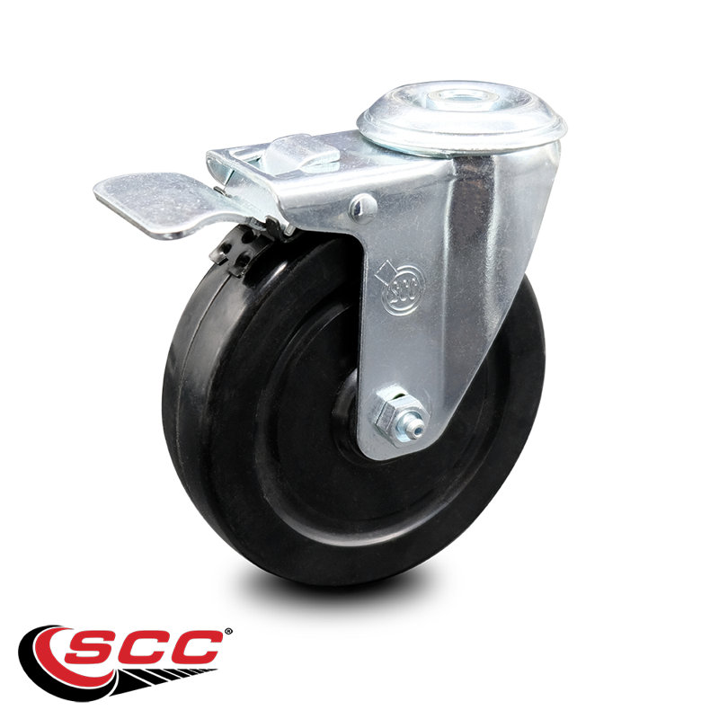 5 Inch Hard Rubber Wheel Bolt Hole Caster with Total Lock Brake Service Caster