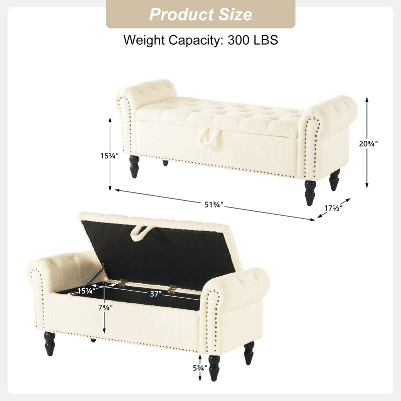 Demetric Upholstered Storage Bench, Beige