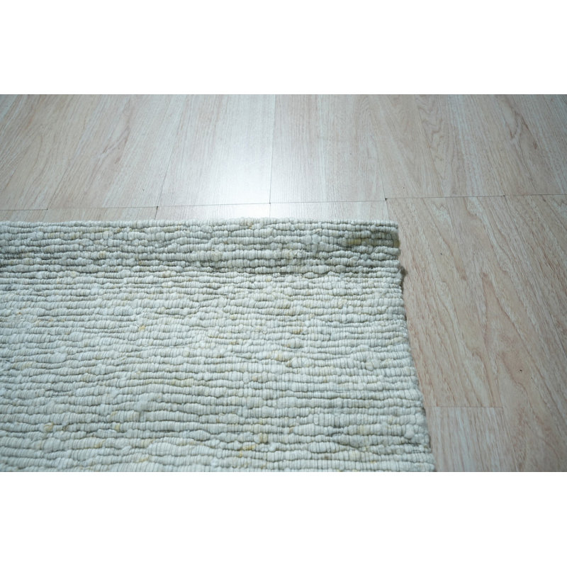 Ivory Hand-Knotted Wool Subtle Striations Geometric Modern Contemporary Carpet Rug, 4' x 6'