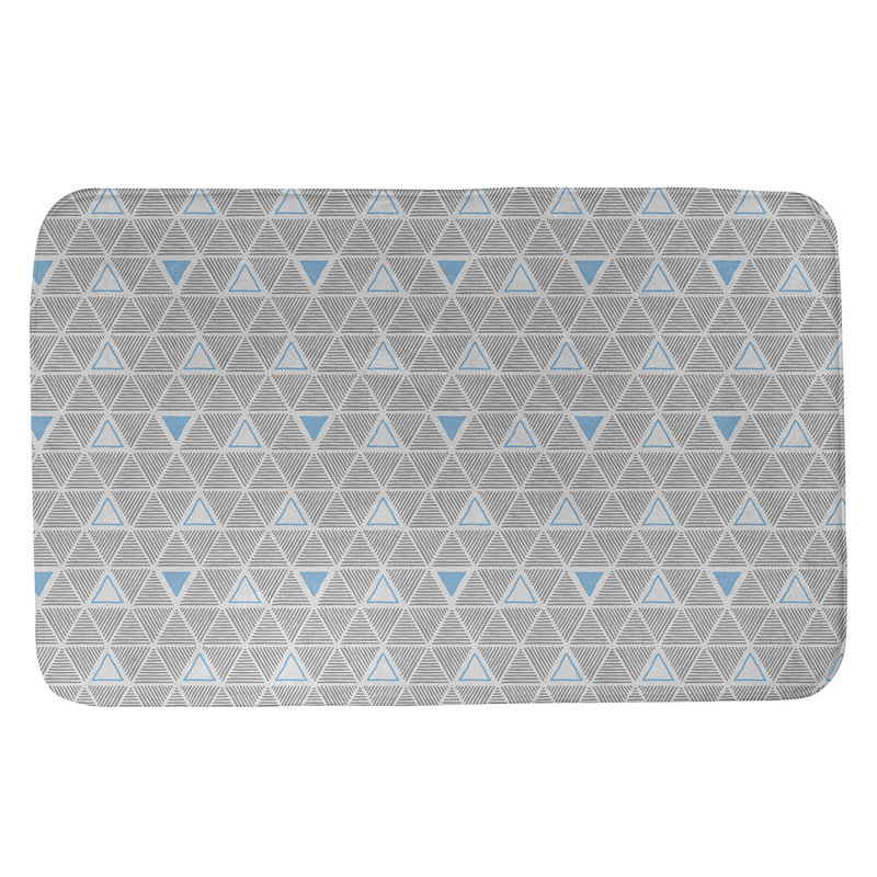 Tapis de bain géométrique à motif de triangles dessinés à la main, l 17 po x L 24 po, Sarcelle