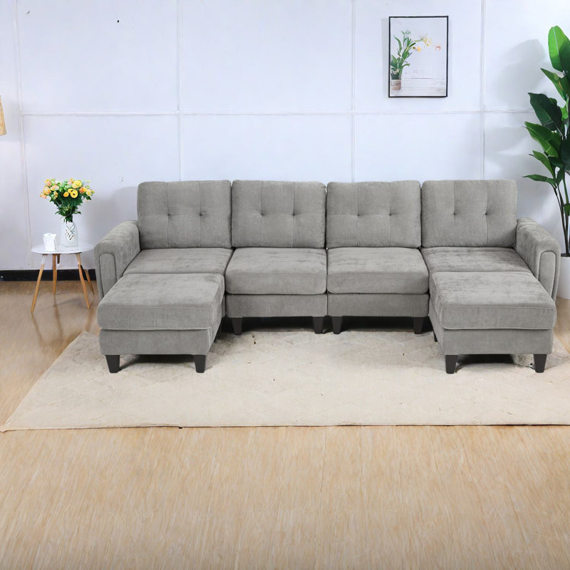 Grand canapé modulaire polyvalent avec revêtement en chenille, style moderne pour le salon
