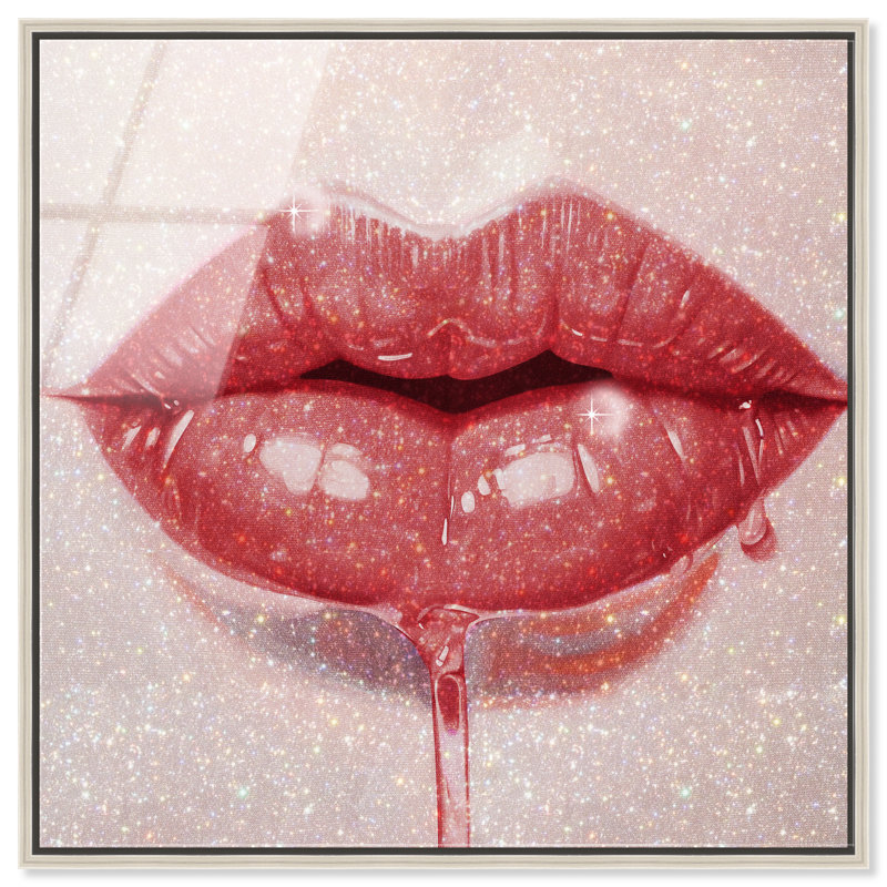 Lux Kiss Burnt Canvas Fashion Print by Oliver Gal, 17"H x 17"W, Silver Frame