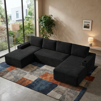 133.4inch U-shaped Sectional Couch for Living Room Boneless Couch with Cup Holders & Storage Pockets Modular Sectional Sofa for Living Room