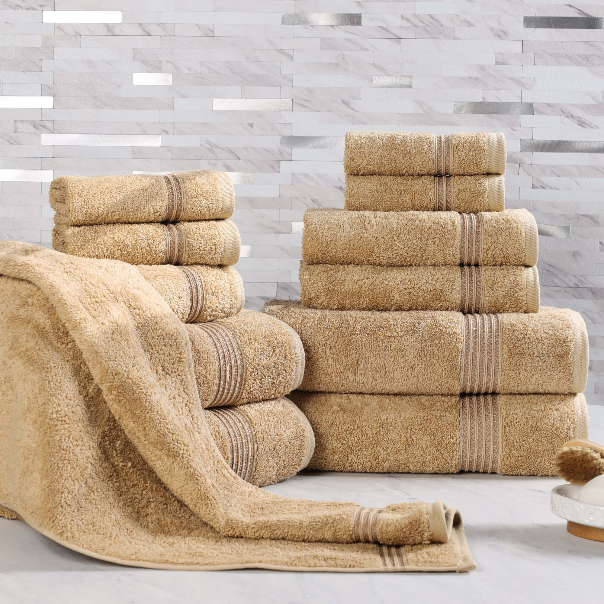 Guadlupe Heritage Certified Certified Egyptian Cotton Plush 12 Piece Bathroom Towel Set, Toast