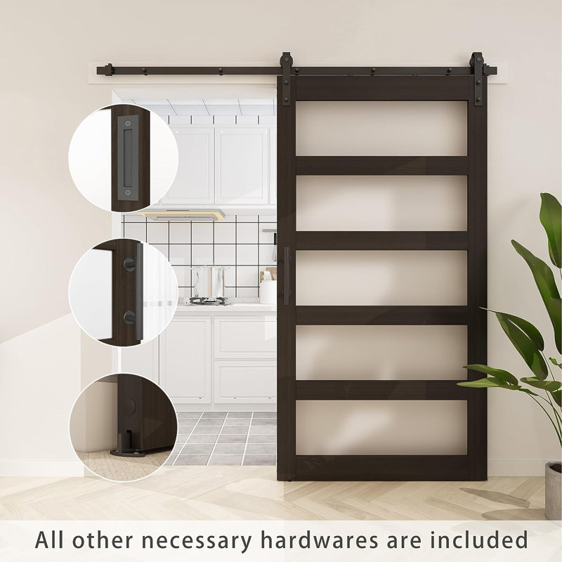 Tempered Frosted Glass Barn Door with Installation Hardware Kit and Handle, Wood Sliding Barn Door, Brown, 42" x 84"